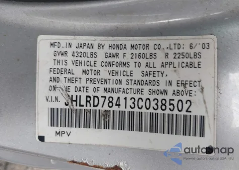 2003 Honda Cr-V Lx from USA, damaged, VIN JHLRD78413C038502